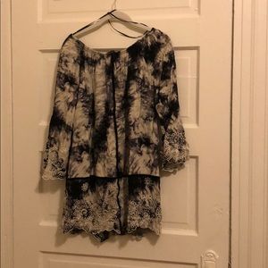 Tie Dye Eyelet Off the Shoulder Peasant Dress